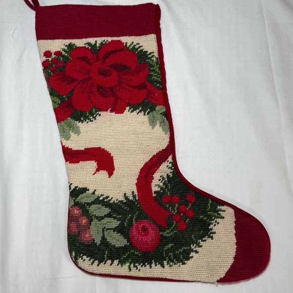 Vintage Needlepoint Christmas Wreath Needlepoint Stockings Victorian Style - Picture 1 of 4